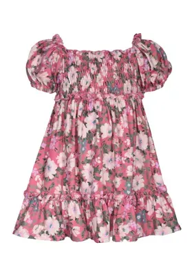 Bonnie Jean Toddler Girls Short Puff Sleeve Floral Printed Knit Dress, 2T