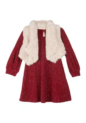 Rare Editions Toddler Girls Glitter Knit Dress With Jacket, Burgundy, 3T