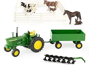 John Deere Farm Toy Playset - 1:32 Scale - Includes Die-Cast Tractor Toy, Farm Animal Toys, and Farming Accessories - Toddler Toys Ages 3 Years and Up,Green