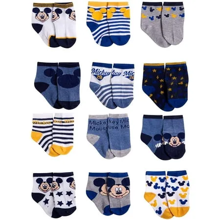 Disney Baby Boys Socks - 12 Pack Soft Newborn Baby Socks Character Prints - Cute Newborn and Infant Socks (0-24M)