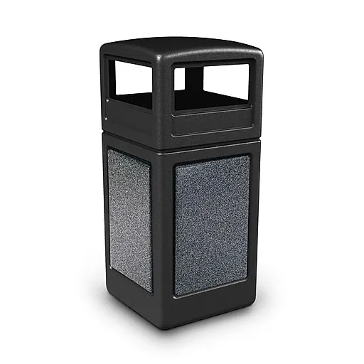 Commercial Zone StoneTec Square Receptacle with Dome Lid, 42 Gallon, Black w/Pepperstone Panels