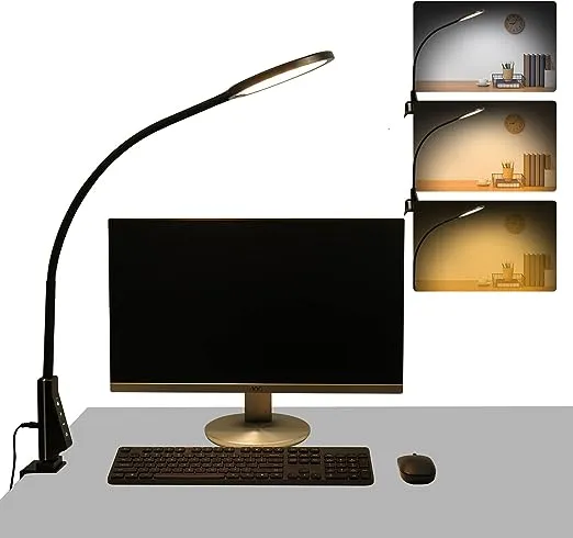 HDTIME LED Desk lamp with Clamp, Eye-Caring Clip on Lamp for Home Office, 5 Lighting Modes with 5 Brightness Levels, Flexible Gooseneck Swing Arm Architect Task Table Lamps