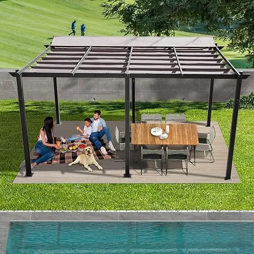 Domi Outdoor Living 11' x 20' Outdoor Pergola with Retractable Canopy Aluminum Shelter Sun Shade Beach Pavilion Grape Trellis Grill Gazebo for Patio,