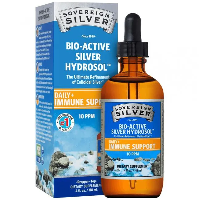 Sovereign Silver Bio-Active Silver Hydrosol for Immune Support - Colloidal Silver - 10 ppm, 4oz (118mL) - Dropper