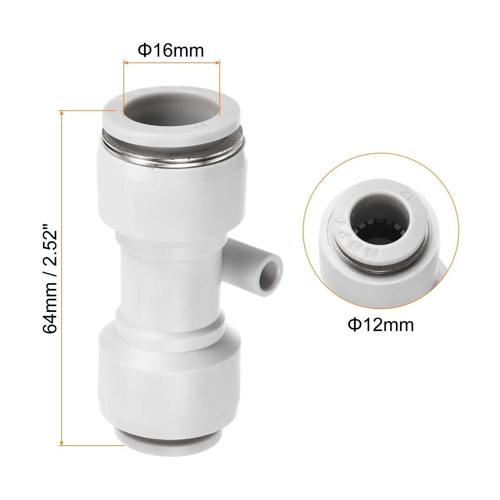 Reducing Push to Connect Air Fitting, Straight Union Reducer Pneumatic Quick Connect Fitting - White