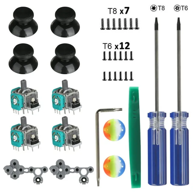 EEEkit 3D Analog Joysticks Thumbsticks Repair Replacement Parts Fit for Xbox One Controller with T8 T6 Torx Screwdriver Repair Kits Parts 2 Replacement D-Pads Rubber R L Button 4 Thumbsticks Cap