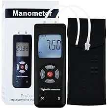 Professional Digital Handheld Manometer Dual-Port Manometer Gas Pressure Tester,HVAC Air Pressure, Gas & Vacuum Gauge Meter Tester with LCD Display Backlight, Extension Hose,Data Record Funtion