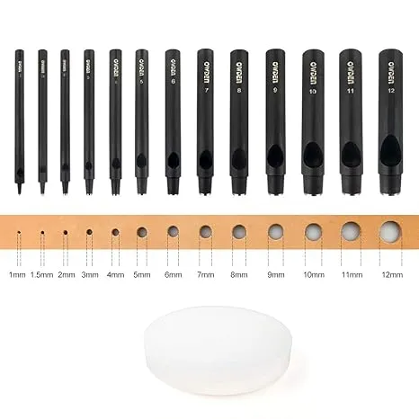 OWDEN Professional 13 Pcs Leather Hole Punch Set (Slim Style) 1.0-12MM for Leather Belt,Watch Band and Leather Strap Gasket. with a Free 3" Nylon mat.