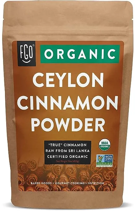 FGO Organic Ceylon Cinnamon Powder, 100% Raw from Sri Lanka, 16oz, Packaging May Vary (Pack of 1)