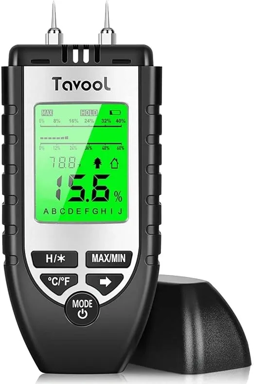 Wood Moisture Meter - Digital Moisture Detector Moisture Tester, Pin-Type Water Leak Detector Damp Tester Dampness Meter for Wood Building Material Firewood Walls Paper Floor (Sliver)