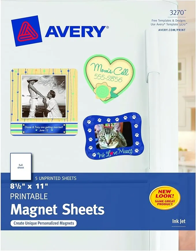 Avery® Printable Magnet Sheets, 8.5 x 11, White, 5/Pack (AVE3270)