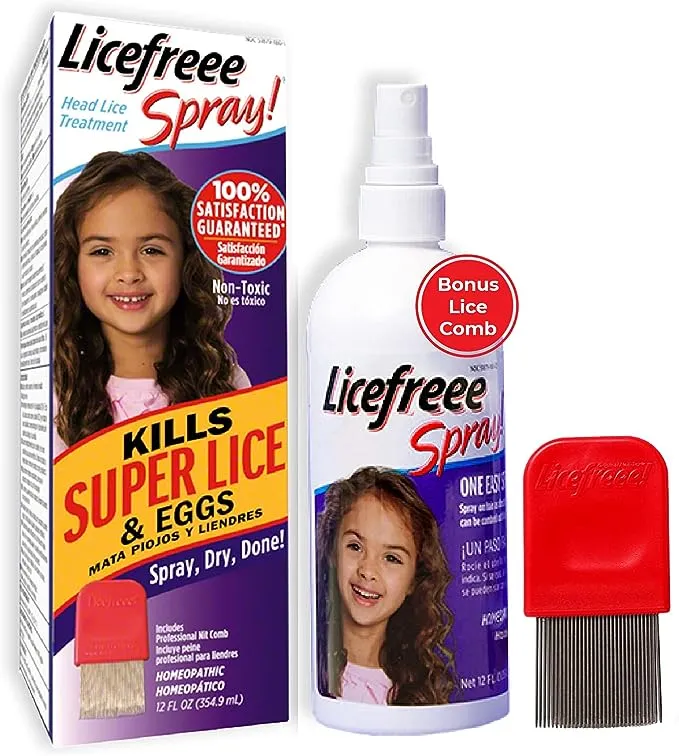 Licefreee Spray! Family Size Lice Treatment for Kids & Adults, 12 Fl Oz, Easy Use Lice Spray Kills Head Lice, Eggs, Super Lice on Contact, Includes Metal Lice Comb, Multiple Treatments