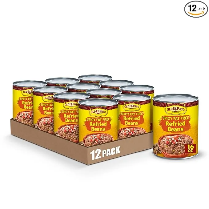 Old El Paso Spicy Fat Free Refried Beans, 16 ounces (Pack of 12)