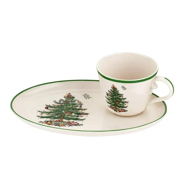 Spode Christmas Tree Melamine Salad Plate (Set of 4) - 8 Inch Shatterproof Serving Plate for Holiday Meals, Holiday Party - Festive Tableware for Indoor & Outdoor Use, Dishwasher Safe Dinnerware