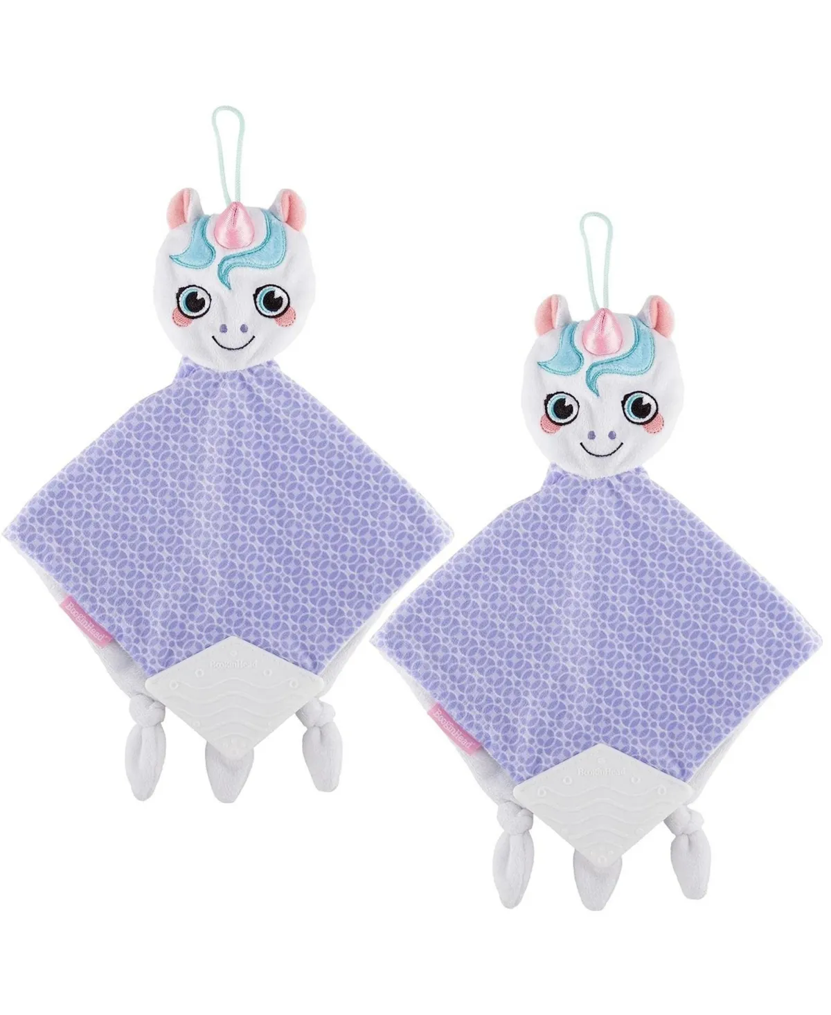 Baby Pacifier Holder Stuffed Animal Pacifier Lovey with Baby Teether, Unicorn 2-Pack