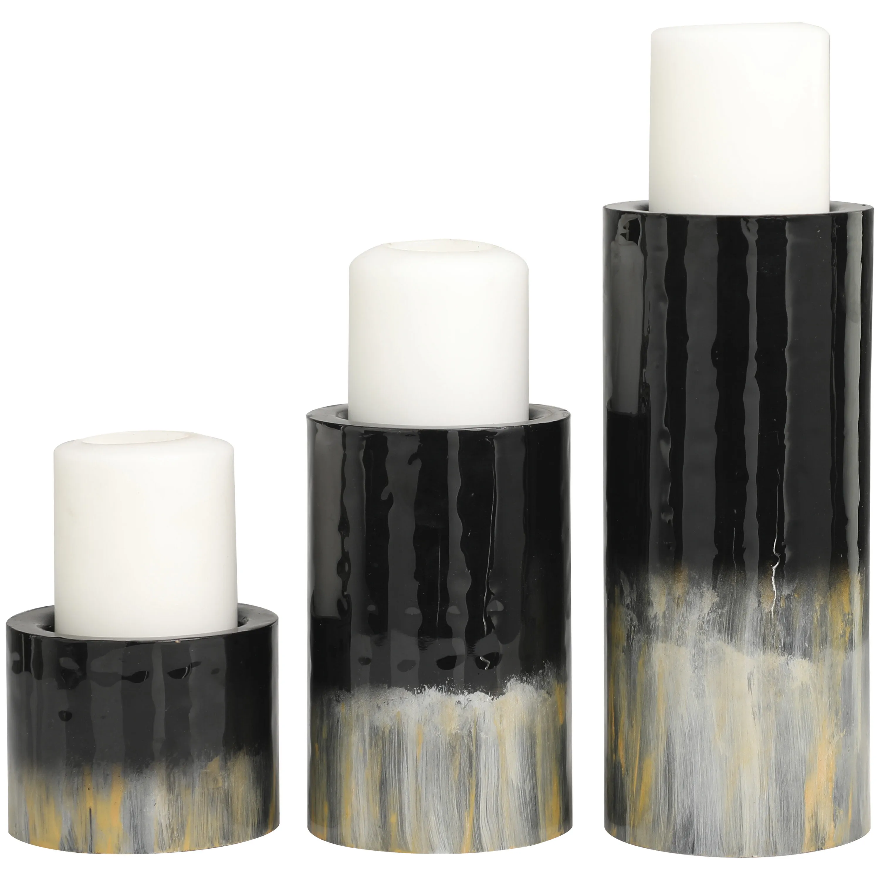 Black Candle Holders Set of 3 - Metal Candle Holders for Pillar Candles - 3 Pillar Candle Holder Centerpiece - Pillar Candle Holders for Table - Black Candle Holder Set Candle Stands Decorative