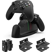 Controller-Ladegerät für Xbox One/Series X|S Controller, Dual-Ladestation mit 2 x 1400 mAh (3360 mWH) wiederaufladbaren Akkus und 4 Akkuabdeckungen für Xbox One/S/Elite/Core Controller