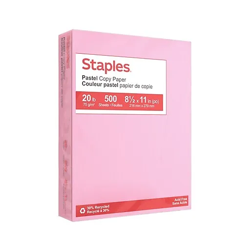 Staples 490935 Pastel Colored Copy Paper 8 1/2-Inch x 11-Inch Pink 500/Ream (14779)