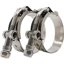 2" T-Bolt Hose Clamp - Working Range 56mm - 64mm for 2" Hose ID, Stainless Steel Bolt, Stainless Steel Band Floating Bridge and Nylon Insert Locknut (56mm - 64mm, 2 pack)