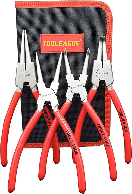 TOOLEAGUE 4 Pcs Snap Ring Pliers Set, Circlip Pliers, 9 inches Internal/External Heavy Duty for Ring Remover Retaining Straight Bent Lock Ring Pliers Set