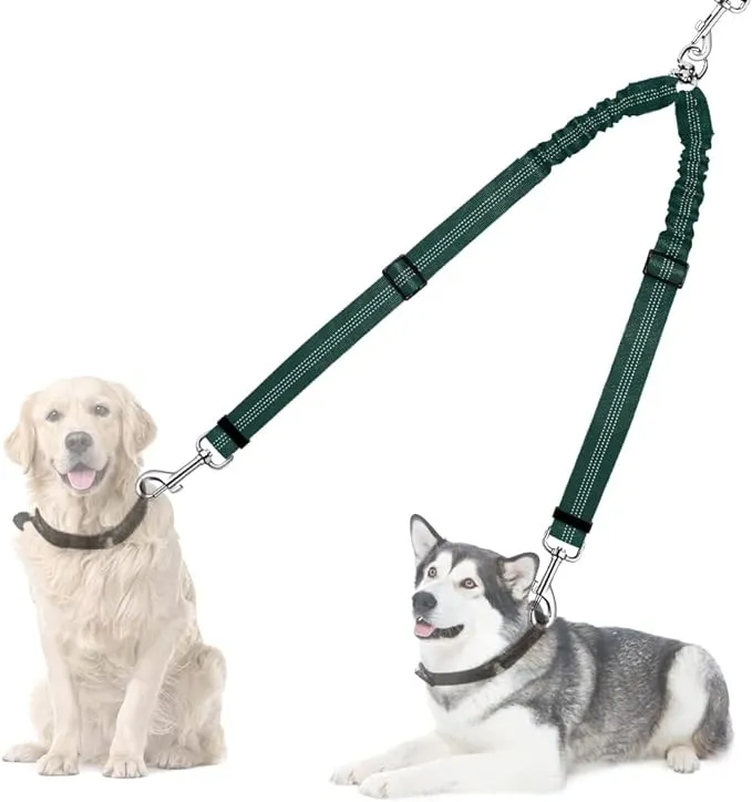 AUTOWT Double Dog Leash, No Tangle 360° Swivel Rotation Reflective Lead Attachment Adjustable Length Dual Two Dog Lead Splitter, Comfortable Shock Absorbing Walking Training for 2 Dogs