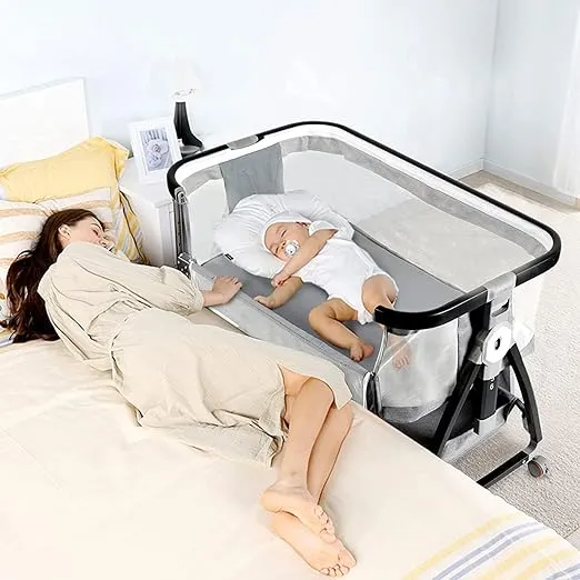 XJD Baby Bassinet Portable Folding Rocking Bassinet for Baby 2-in-1 Rocking Cradle Bassinet for Newborn Infant Crib Toddler Bassinet with Storage Basket, Travel Bag, Beige