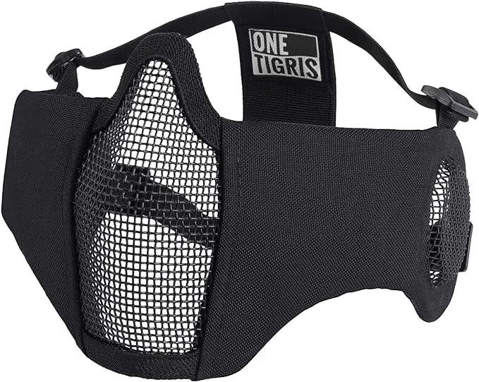 OneTigris 6" Foldable Half Face Airsoft Mesh Mask with Ear Protection, Military Tactical Lower Face Protective Mask