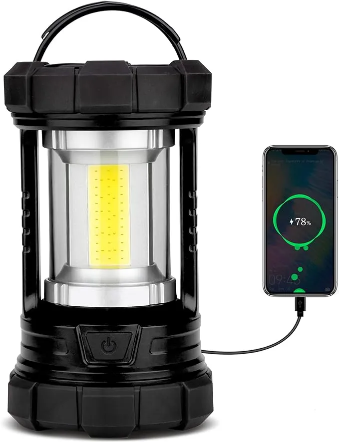 Rechargeable Camping Lantern, 3000LM 5 Light Modes Camping Light 4400 Capacity Phone Charger LED Impact-Resistant Flashlight Lantern Portable Waterproof Hurricane Lanterns for Emergency(Black)