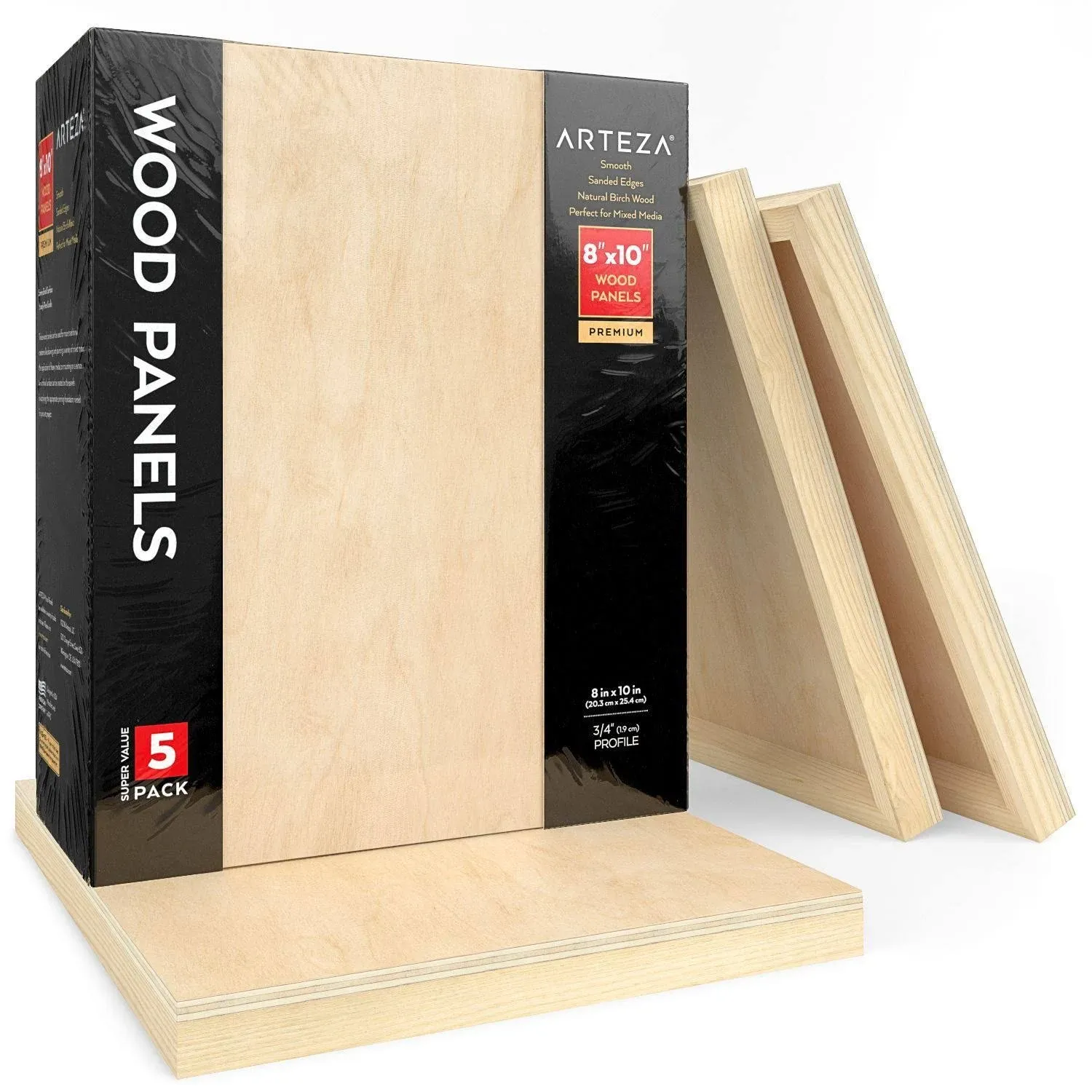 9x12 Wood Canvas Panels 5 Pack - Arteza