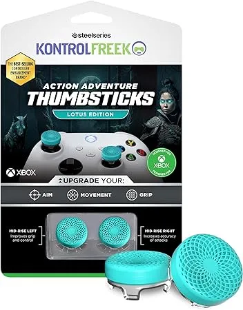 KontrolFreek Lotus for Xbox One and Xbox Series X Controller | Performance Thumbsticks | 2 Mid-Rise Concave | Teal/Clear