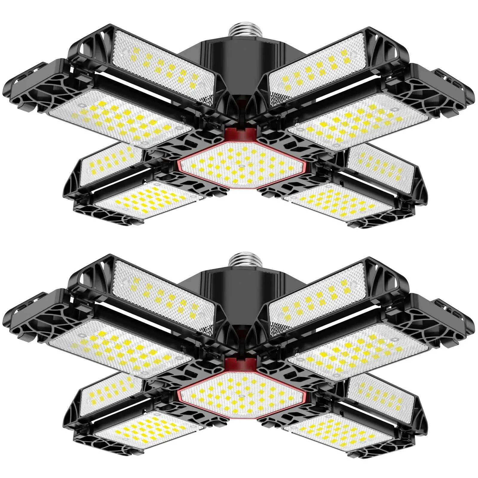 GHUSTAR 2-Pack LED Garage Light 60W Garage Lighting - 6000LM 6500K LED Deformable Garage Ceiling Lights, LED Shop Light with Adjustable Multi-Position Panels, LED Glow Light for Garage, Workshop