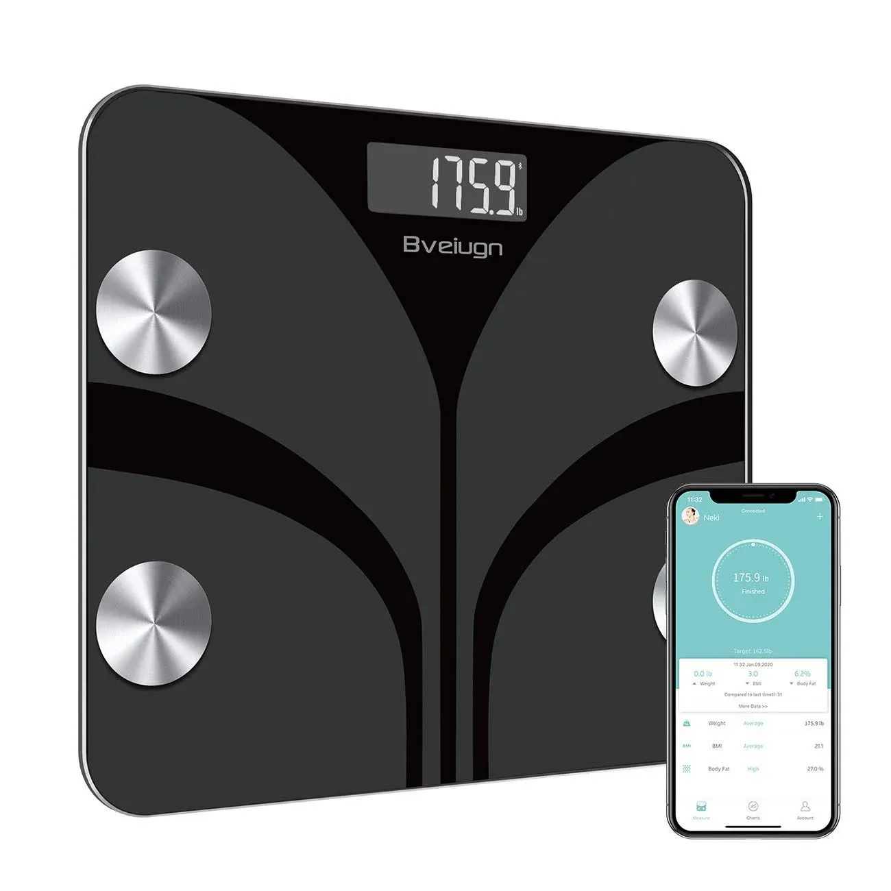 Scale for Body Weight and Fat Percentage, Bveiugn Digital Accurate Bathroom Smart Scale LED Display, 13 Body Composition Analyzer Sync Weight Scale BMI Health Monitor Sync Fitdays App - 400lb