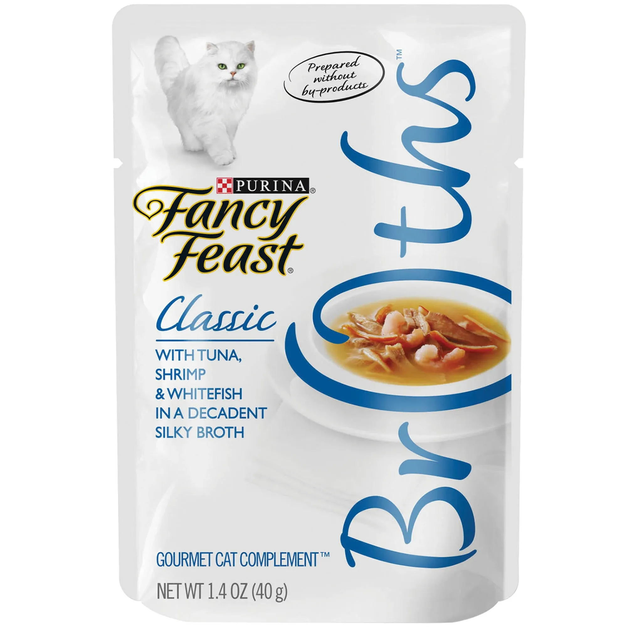 Purina Fancy Feast Limited Ingredient Wet Cat Food Complement, Broths Creamy With Wild Salmon & Whitefish - (16) 1.4 oz. Pouches 