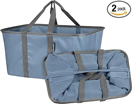 CleverMade Collapsible Fabric Laundry Baskets - Foldable Pop Up Storage Container Organizer Bags - Large Rectangular Space Saving Clothes Hamper Tote with Carry Handles, Pack of 2, Denim