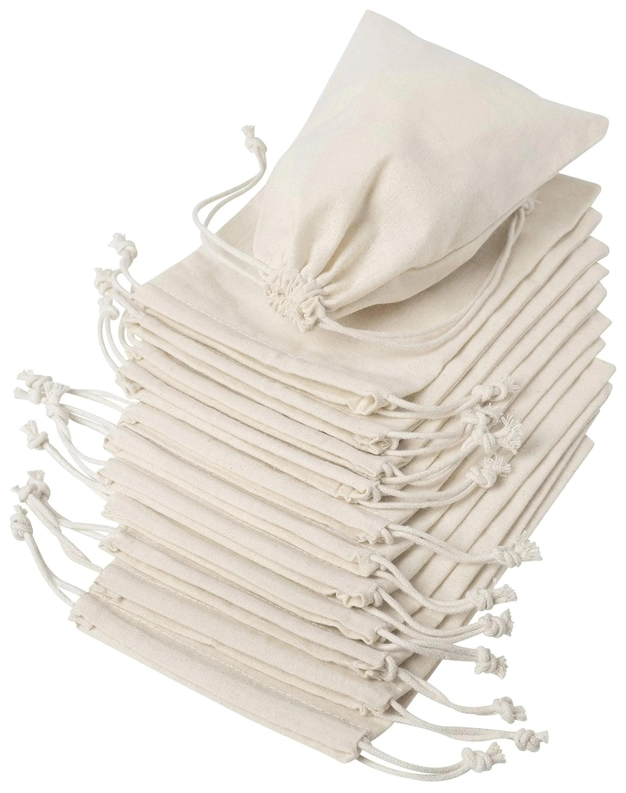 DR 100 Percent Cotton Muslin Drawstring Bags 12-Pack For Storage Pantry Gifts, B