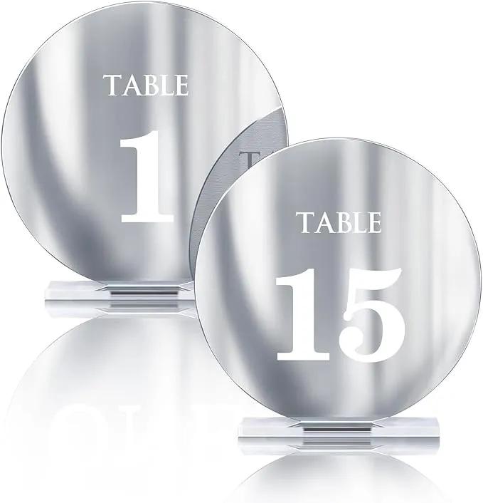 HZGUEOSTB Acrylic Wedding Table Numbers Stands,4.8"Round Mirror