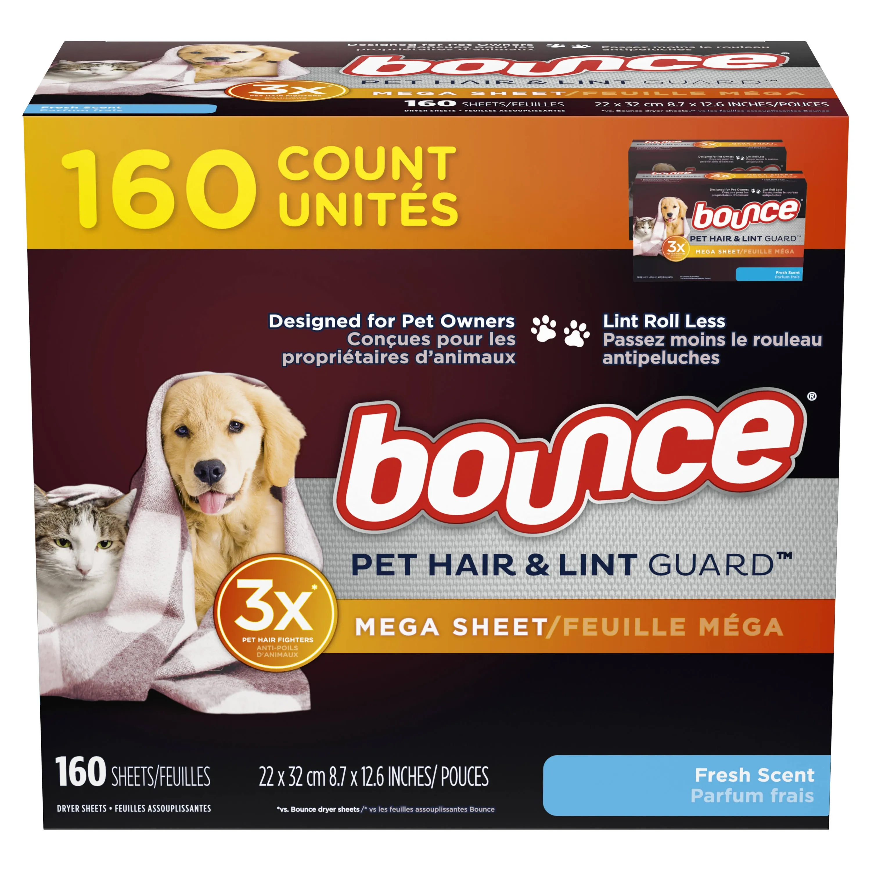 Bounce Pet Hair and Lint Guard Dryer Sheets Mega