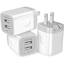 3Pack Fast Charging Cubes, Foldable Dual Port Charger Block, AILKIN Fast USB Plug Power Adapter Fold up Box Base Brick for iPhone XR/XS Max/X iPad Samsung Galaxy Tablet Kindle Fire LG Pixel Xbox Blu