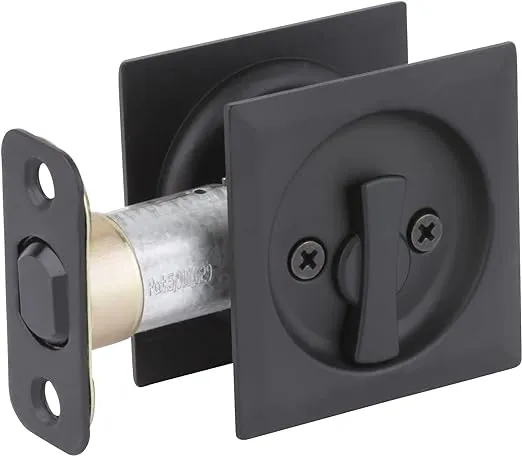 Kwikset 335SQT-514 Square Privacy Pocket Door Lock Iron Black Finish