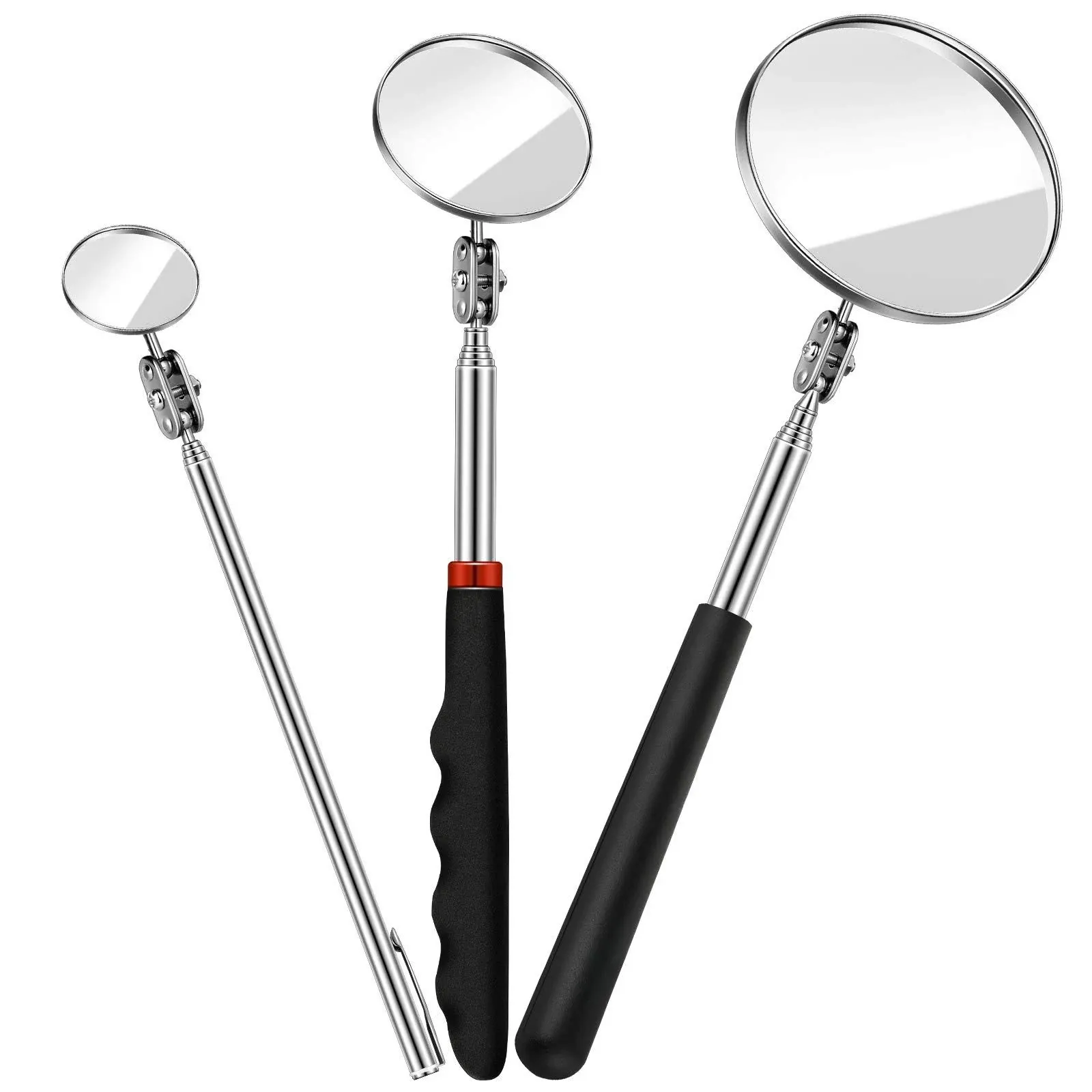 Tatuo 3 Pieces Telescoping Inspection Mirror Round Mirror Inspection Tool for Check The Condition of The Vehicle Observe The Eyelashes Mouth and Other