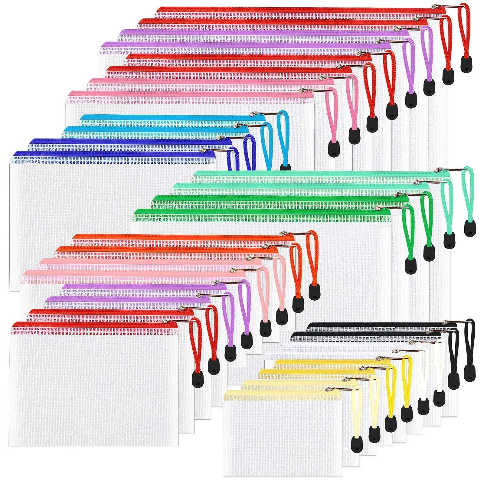 32pcs Mesh Zipper Pouch, 8 Sizes Waterproof Zipper File Bags, 16 Colors,Multipu<wbr/>r