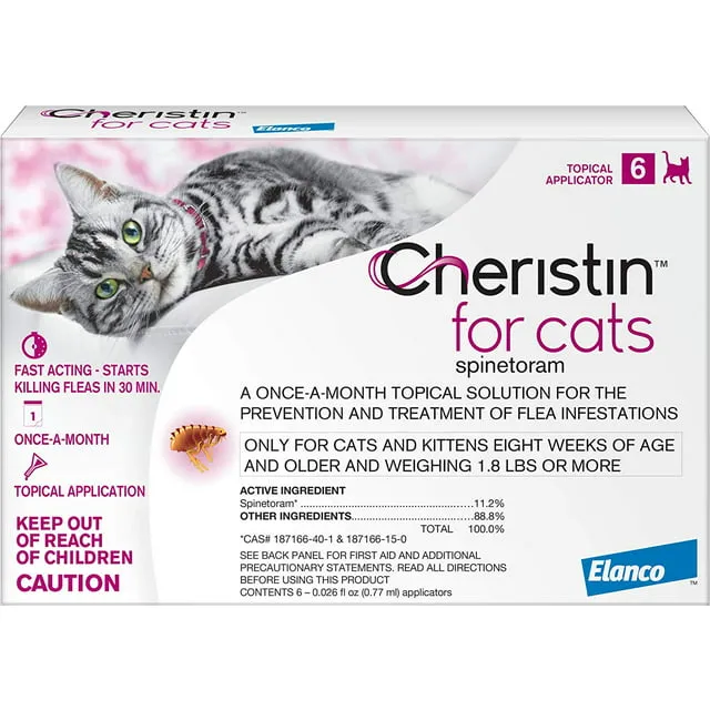 Cheristin for Cats Topical Flea Prevention – Starts Killing Fleas in 30 Minutes, 1 Dose