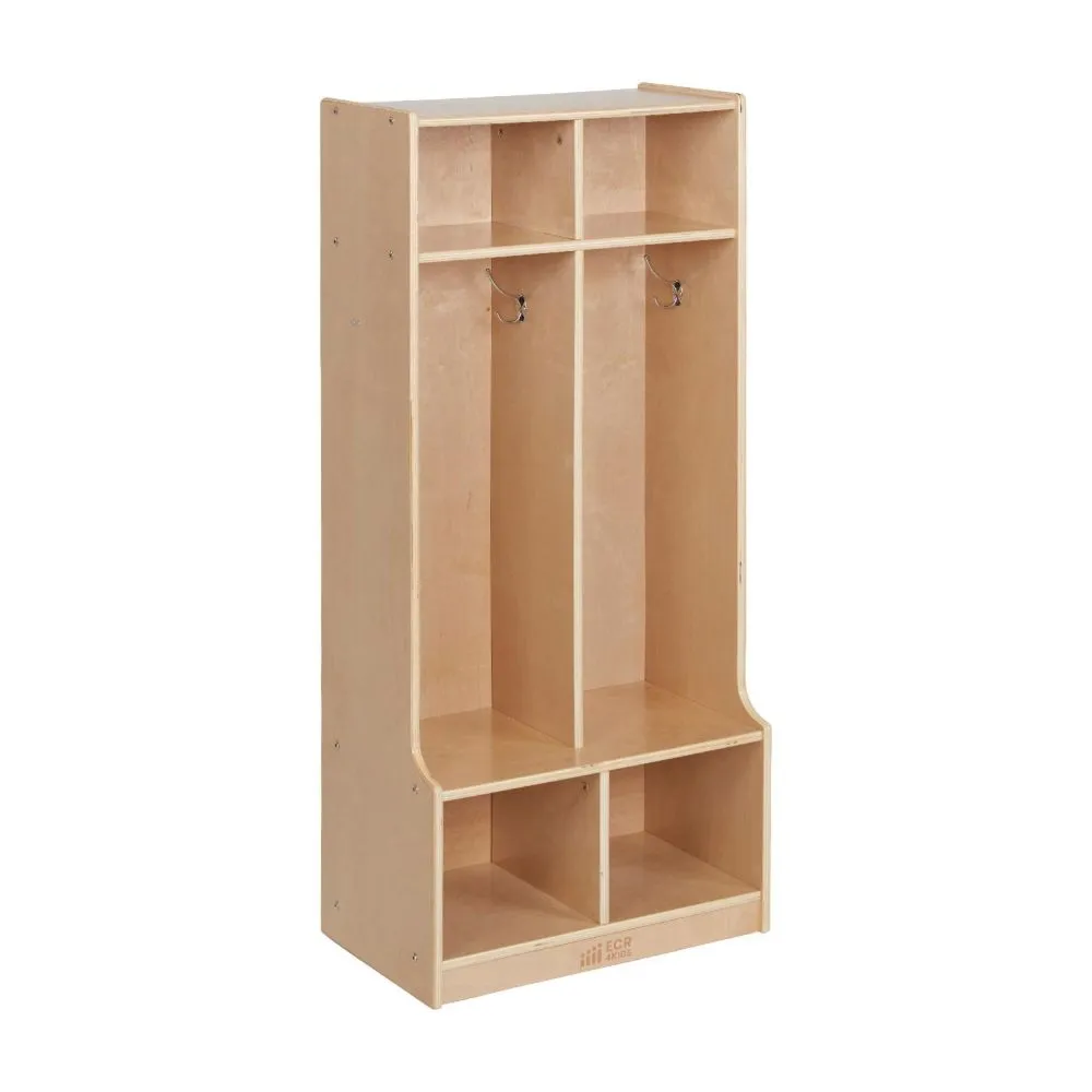 ECR4Kids 2-Section Birch Coat Locker with Bench