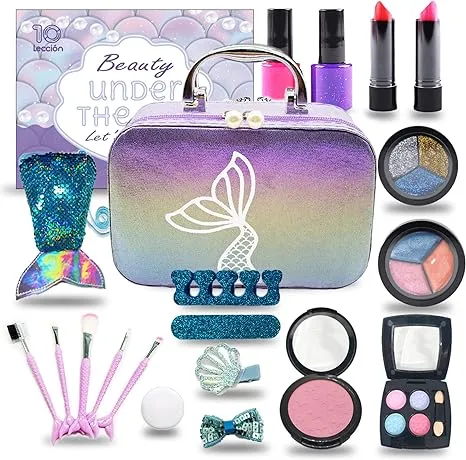 Girls Makeup Kit for Kids, Non Toxic Washable Mermaid Makeup, Kids Makeup Sets for Girls 5-8，Mermaid Toys for Girls 4-6 8-10, Real Make Up for Little Girl， Party Gifts for Halloween Christmas Birthday