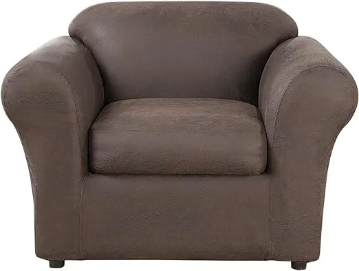 Ultimate Stretch Leather 3 PC Loveseat Slipcover in Weathered Saddle