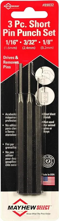 Mayhew Select 89032 Short Pin Punch Set, 3-Piece