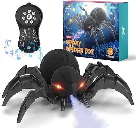 DEERC Robot Spider, Remote Control Spider with Spray and Lights, Black Widow Toy for Kids, for Birthday Party Joke Prank, Wireless RC Realistic Bot Moving Real Music Effect Tarantula