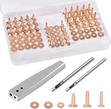 Junesunshine 154Pcs Copper Rivets for Leather, 9 Smooth Leather Rivets without P