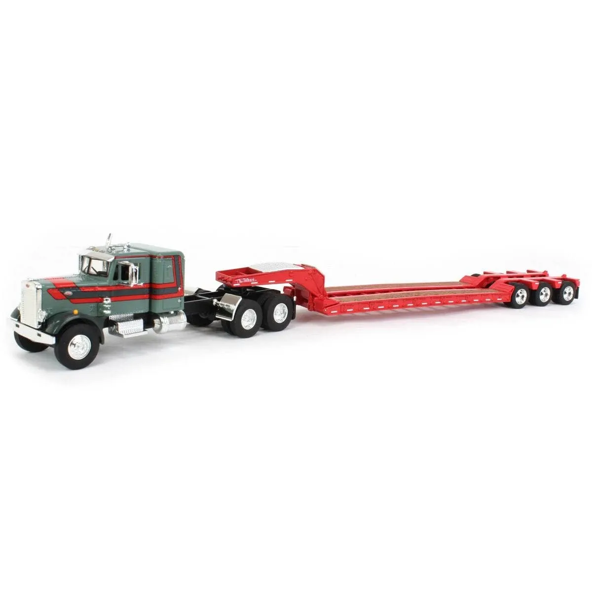 First Gear DCP 1/64 Red Peterbilt 351 36" Flattop Sleeper w/ Tri-Axle Talbert Lowboy 60-1515