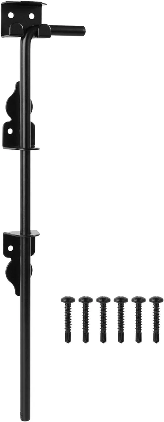 18" Heavy Duty Cane Bolt Gate Drop Rod for Wood Fence, Steel Drop Bolts Cane Bolt Hardware for Wooden Gater and Holding Doors, Black Finish